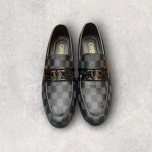 Royal Black Check Loafer-FF-2043