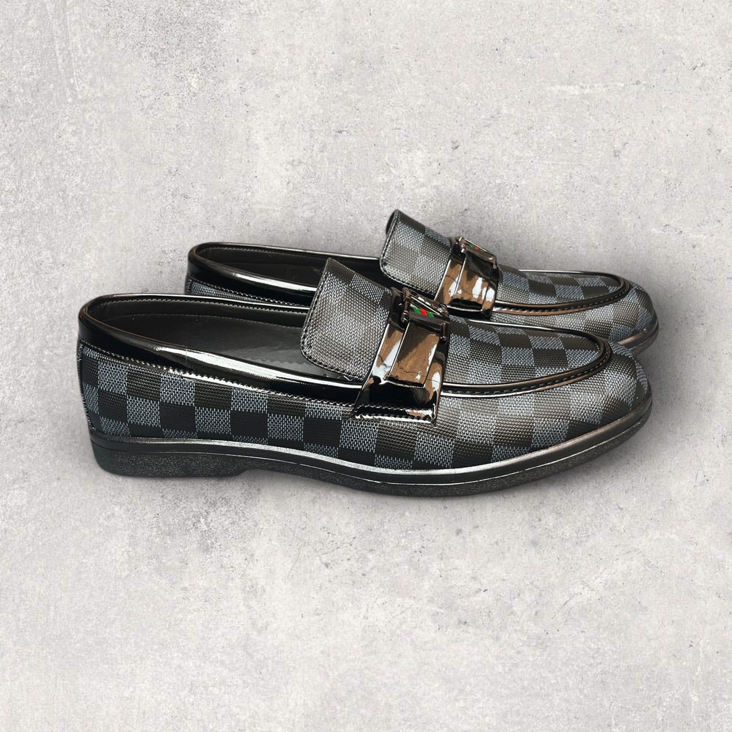 Royal Black Check Loafer-FF-2043